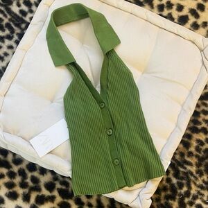 Green Ribbed Halter Top